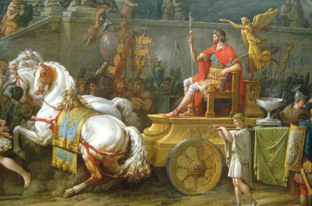 Representación del pintor francés Carle Vernet el triunfo de Emilio Paulo sobre los macedonios en un óleo pintado hacia 1789. Museo Metropolitano de Arte, Nueva York.